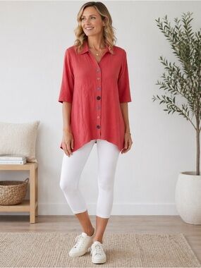 Soft Surroundings blouse Dark Coral color size medium